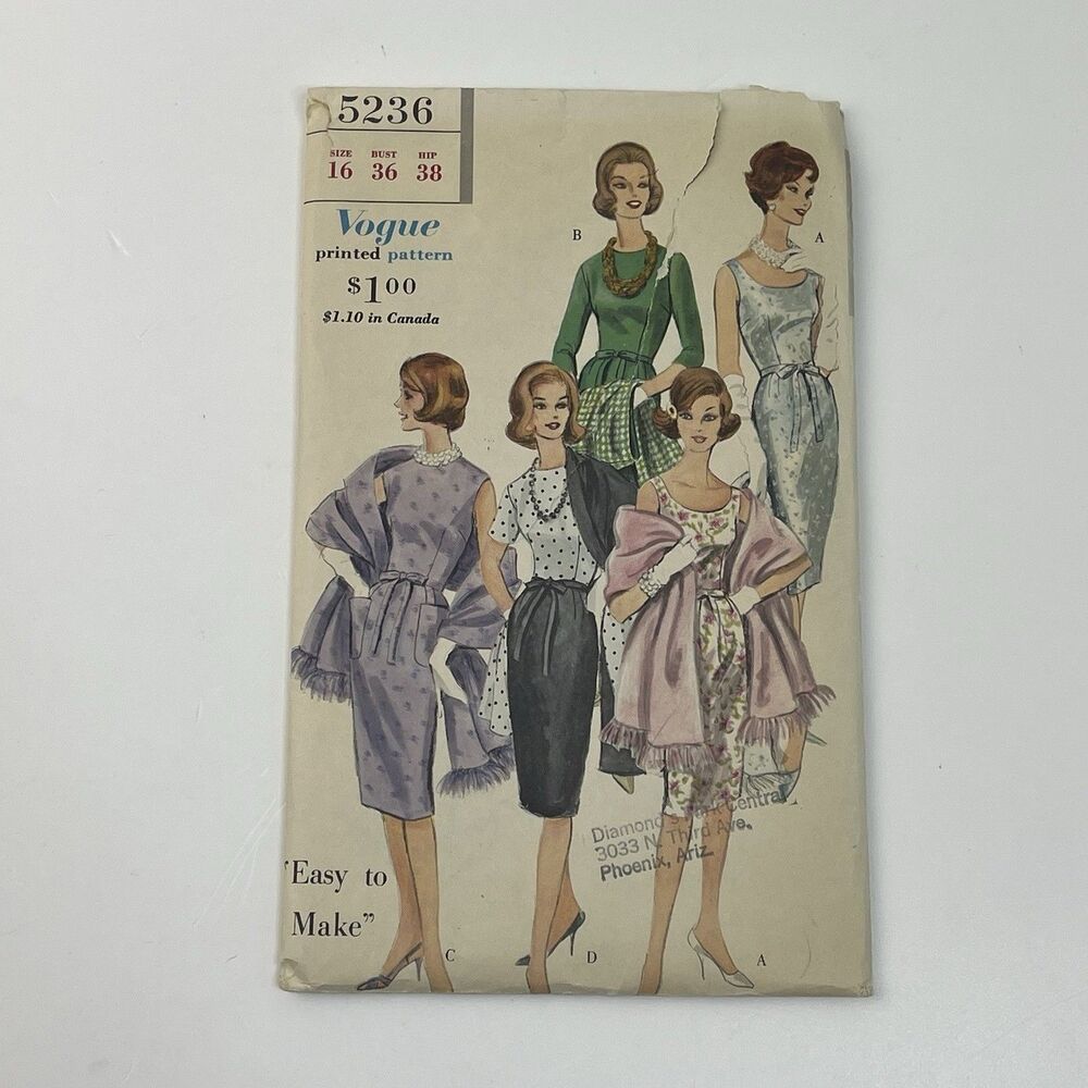 Dress & Stole 16 Vintage 60s VOGUE Uncut Pattern 5236 Wiggle Special Occasion